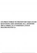 ATI PROCTORED NUTRITION RETAKE EXAM QUESTIONS AND ANSWERS ALL ANSWERS 100%CORRECTLY/VERIFIED LATEST 2023/2024 RATED A+.