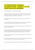 NY INDEPENDENT GENERAL ADJUSTER EXAM - SERIES 17-70 |187 QUESTIONS AND ANSWERS