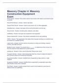 Masonry Chapter 4 Masonry Construction Equipment Exam with complete solutions