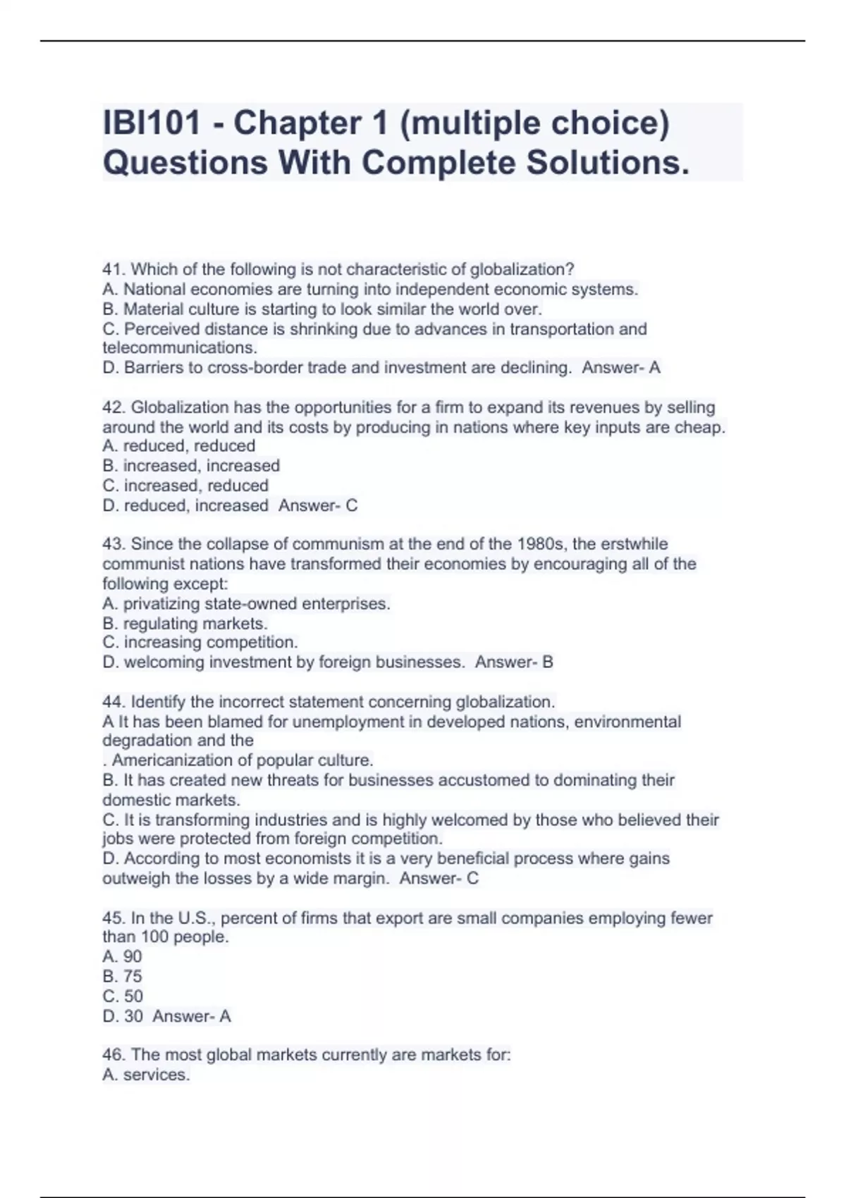 IBI101 - Chapter 1 (multiple Choice) Questions With Complete Solutions ...