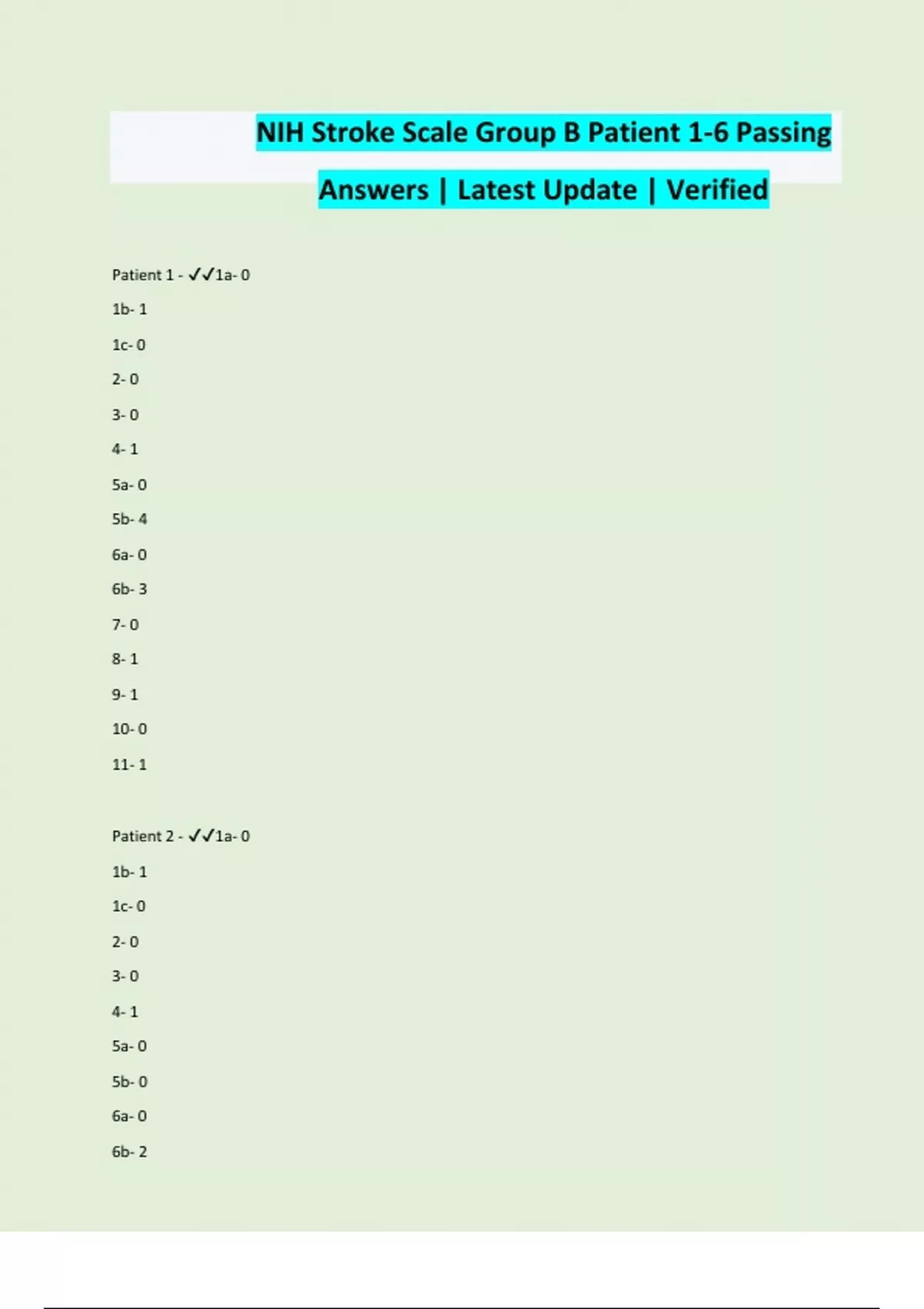 NIH Stroke Scale Group B Patient 1-6 Passing Answers | Latest Update ...