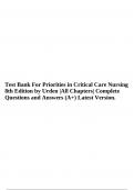 Test Bank For Priorities in Critical Care Nursing 8th Edition by Urden |All Chapters| Complete Questions and Answers (A+) Latest Version.