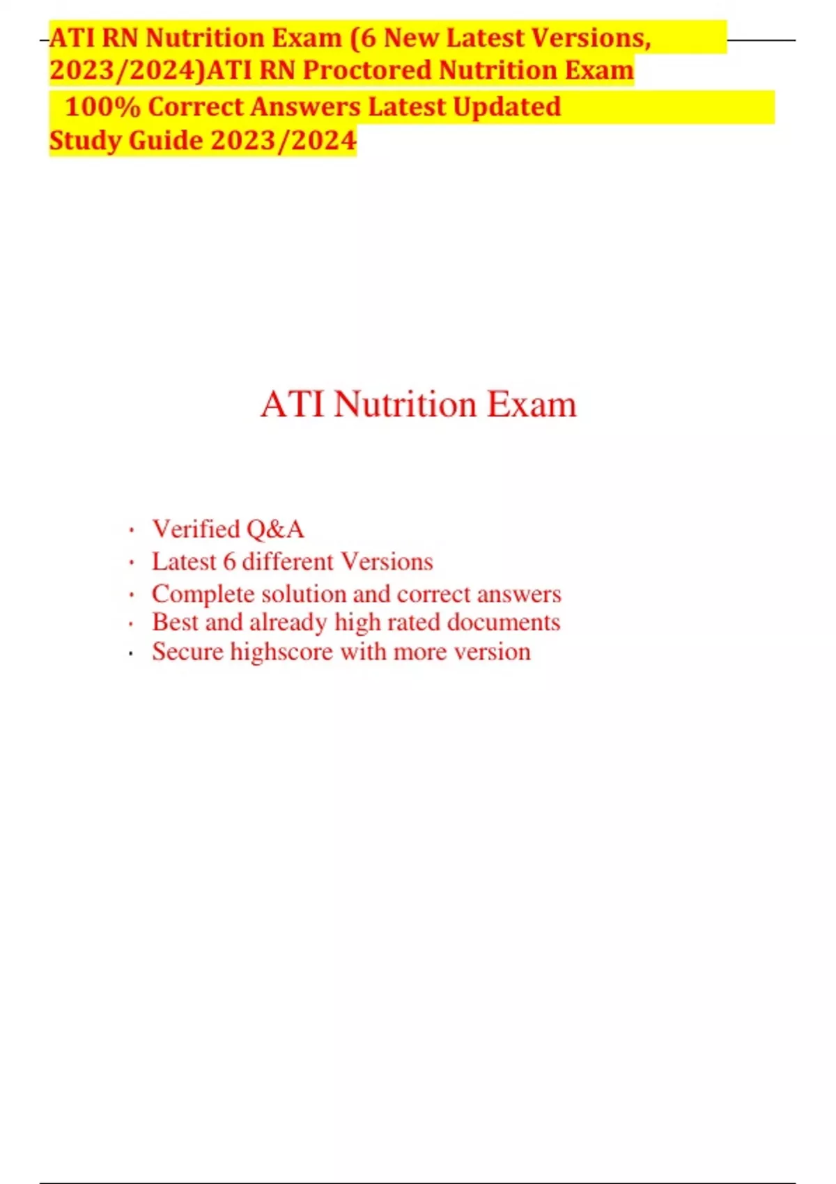 ATI RN Nutrition Exam (6 New Latest Versions, 2023/2024)ATI RN ...