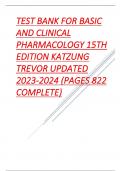 TEST BANK FOR BASIC AND CLINICAL PHARMACOLOGY 15TH EDITION LATEST UPDATE BY KATZUNG TREVOR,COMPLETE CHAPTERS 