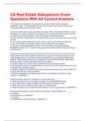 CA Real Estate Salesperson Exam Questions With All Correct Answers
