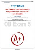 Full; OB EXAM 5 All Questions with Complete Solutions / Assured A+ Score 2023/2024