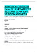 Nutrition ATI Proctored Exam 2019 UPDATE FOR  2023/2024 EXAM 100%  VERIFIED ANSWERS