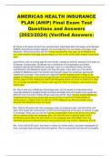 AMERICAS HEALTH INSURANCE PLAN (AHIP) Final Exam Test Questions and Answers (2023/2024) (Verified Answers)