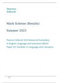 Pearson Edexcel GCE Advanced Subsidiary In English Language and Literature (8EL0) Paper 02 Varieties in Language and Literature  Marking scheme June 2023