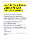 Bundle For BIO 182 Exam Questions with Correct Answers