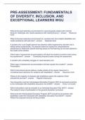 PRE-ASSESSMENT FUNDAMENTALS OF DIVERSITY, INCLUSION, AND EXCEPTIONAL LEARNERS QUESTIONS AND ANSWERS RATED A+