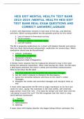 HESI EXIT MENTAL HEALTH TEST BANK 2023-2024 /MENTAL HEALTH HESI EXIT TEST BANK REAL EXAM QUESTIONS AND CORRECT ANSWERS|AGRADE