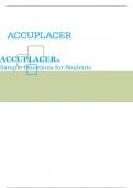 ACCUPLACER SAMPLED QUESTIONS FOR STUDENTS WITH VERIFIED ANSWERS