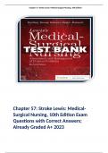 Chapter 57: Stroke Lewis: Medical-Surgical Nursing, 10th Edition Exam Questions with Correct Answers; Already Graded A+ 2023