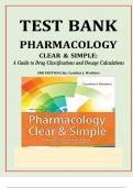 Test Bank FOR Pharmacology Clear and Simple A Guide to Drug Classifications and Dosage Calculations 3RD EDITION BY CYNTHIA WATKINS