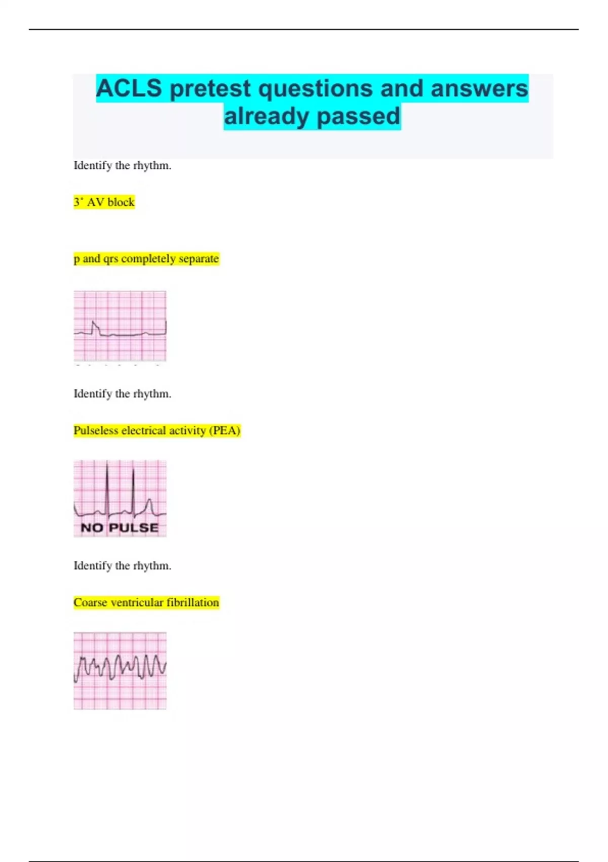 ACLS pretest questions and answers already passed ACLS Stuvia US