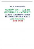 2022 RN HESI EXIT EXAM VERSION 1 (V1) – ALL 160 QUESTIONS & ANSWERS!! (ACTUAL SCREENSHOTS FROM  EXAMTAKEN IN APRIL 2022 A+) (ALL INCLUDED!