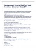 Fundamentals Nursing Final Test Bank Questions & Answers Graded A+