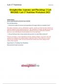 Straighterline Anatomy and Physiology 2 Lab BIO202L Lab 17 Nutrition Worksheet 2023