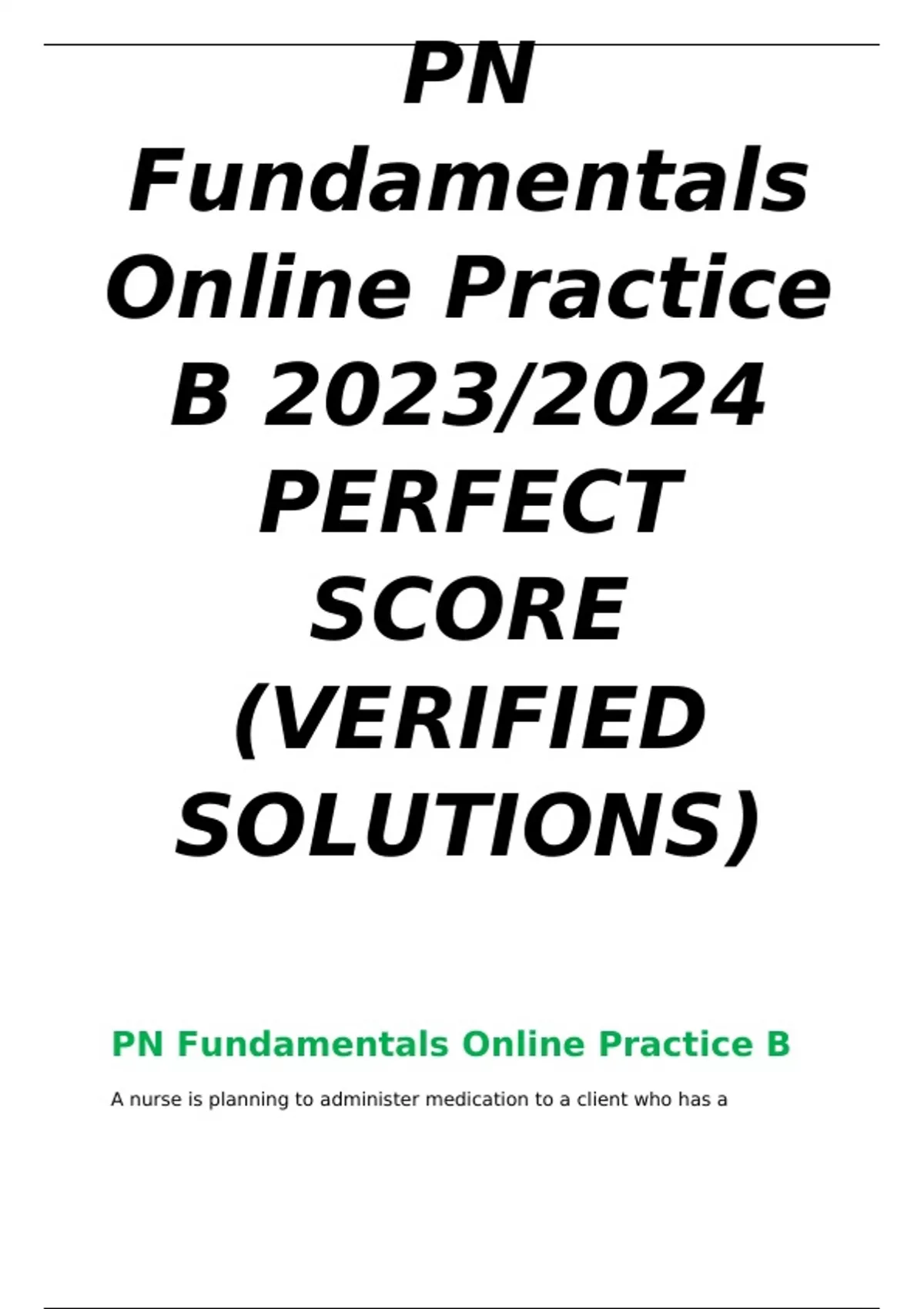 PN Fundamentals Online Practice B 2023/2024 PERFECT SCORE (VERIFIED