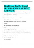 Final Exam Traffic School 2023/2024 100% VERIFIED  ANSWERS