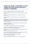 CHEM 120: EXAM 1 CHAPTERS 1-4 KEY TERMS 2023-2024 QUESTIONS WITH CORRECT ANSWERS 