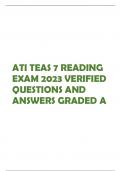 ATI TEAS 7 READING EXAM 2023 VERIFIED QUESTIONS AND ANSWERS GRADED A