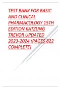TEST BANK FOR NURSING BASICS AND CLINICAL PHARMACOLOGY 15TH EDITION KATZUNG TREVOR 2024 UPDATED 