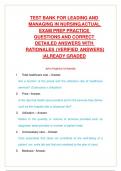  Test bank ,Exam (elaborations) Health Care  Leading and Managing in Nursing - Revised Reprint with 100% verified questions and answers.