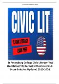 St Petersburg College Civic Literacy Test Questions (128 Terms) with Answers; A+ Score Solution Updated 2023-2024.