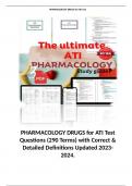 PHARMACOLOGY DRUGS for ATI Test Questions (290 Terms) with Correct & Detailed Definitions Updated 2023-2024.