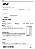 AQA A Level CHEMISTRY paper 1,2,3 for  June 2023 official question papers and mark schemes 