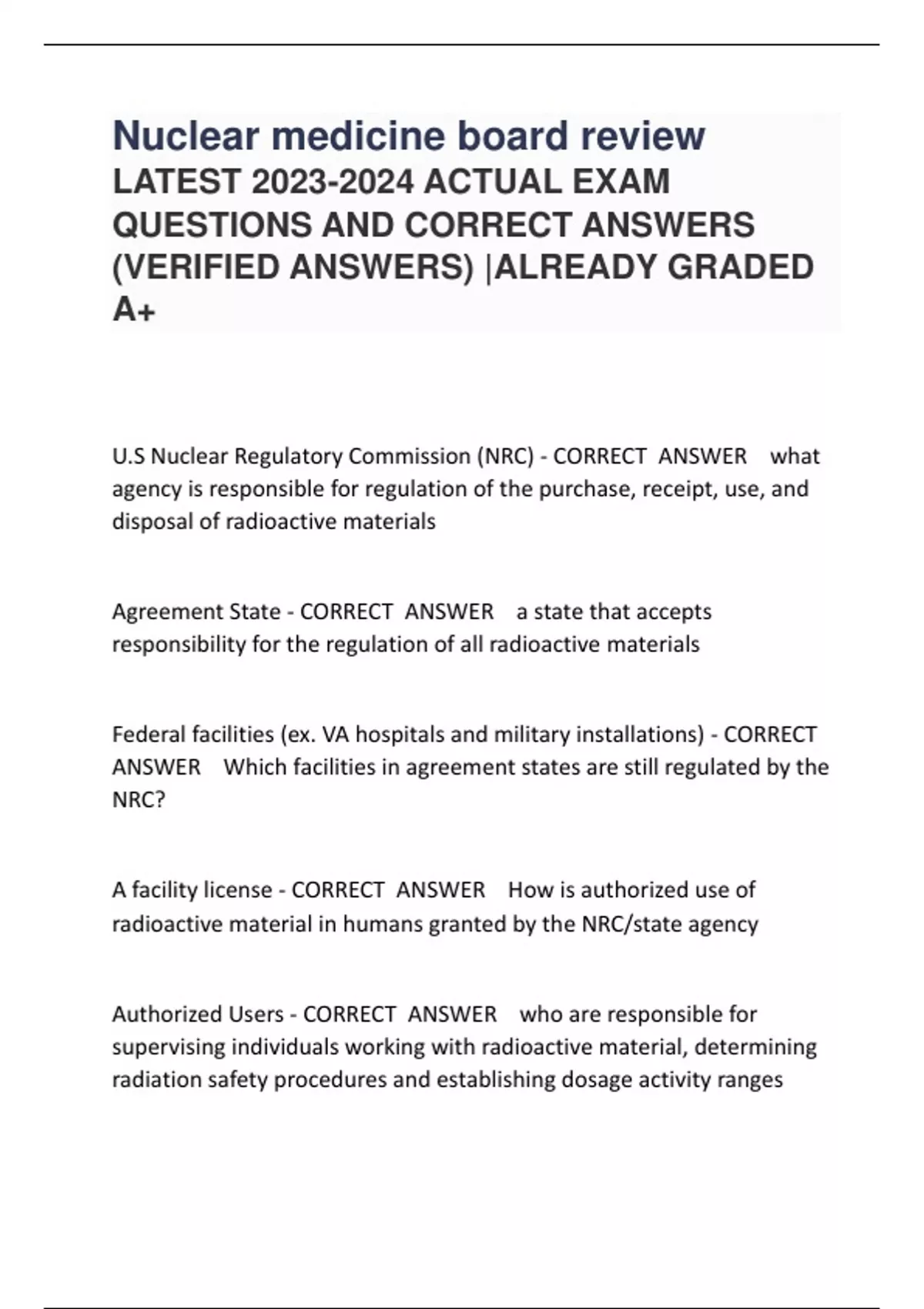 Nuclear medicine board review LATEST ACTUAL EXAM QUESTIONS AND CORRECT