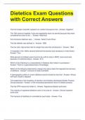 Dietetics Exam Questions with Correct Answers 