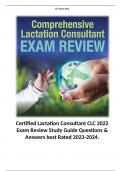 Certified Lactation Consultant CLC 2022 Exam Review Study Guide Questions & Answers best Rated 2023-2024.