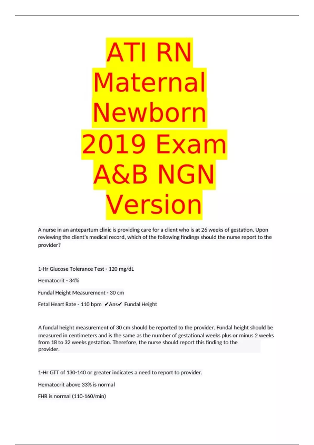 Ngn Ati Rn Maternal Newborn Proctored 2019 Exam Aandb Version Best For 2023 Ngn Exam Ati Rn