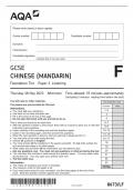 AQA GCSE CHINESE (MANDARIN) PAPER 1 QUESTION PAPER 2023 (8673/LF :Foundation Tier Listening)