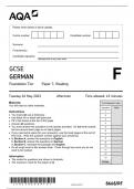 AQA GCSE GERMAN PAPER 3 QUESTION PAPER 2023 (8668/RF:Foundation Tier Paper 3 Reading)