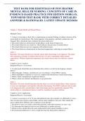 TEST BANK FOR ESSENTIALS OF PSYCHIATRIC MENTAL HEALTH NURSING: CONCEPTS OF CARE IN EVIDENCE-BASED PRACTICE 8TH EDITION MORGAN, TOWNSEND TEST BANK WITH CORRECT DETAILED ANSWERS & RATIONALES. LATEST UPDATE 2023/2024