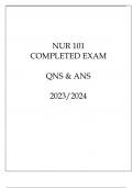 NUR 101 COMPLETED EXAM QNS & ANS 20232024 (EXCELSIOR UNI
