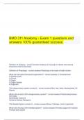   BMD 311 Anatomy - Exam 1 questions and answers 100% guaranteed success.