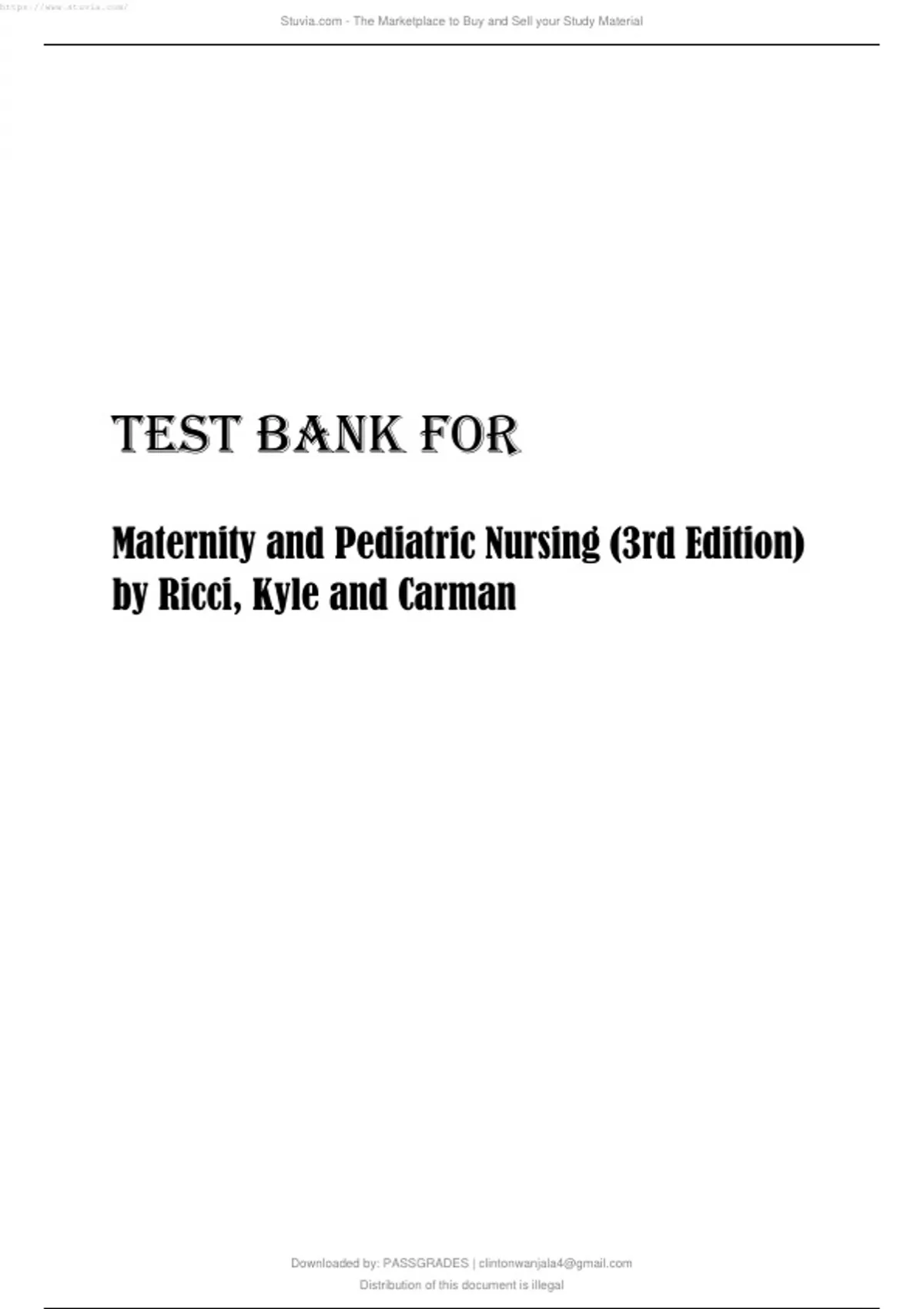 Test Bank Maternity and Pediatric Nursing (3rd Edition) by Ricci