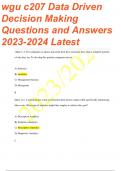 WGU C207 Data Driven Decision Making  Questions with Complete Solutions 2023-2024