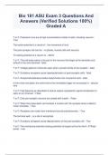Bio 181 ASU Exam 3 Questions And  Answers (Verified Solutions 100%)  Graded A
