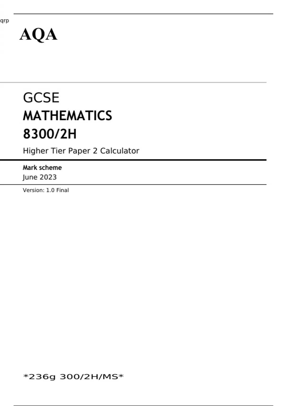 AQA GCSE MATHEMATICS Higher Tier Paper 1, 2 And 3 JUNE 2023 QUESTION ...