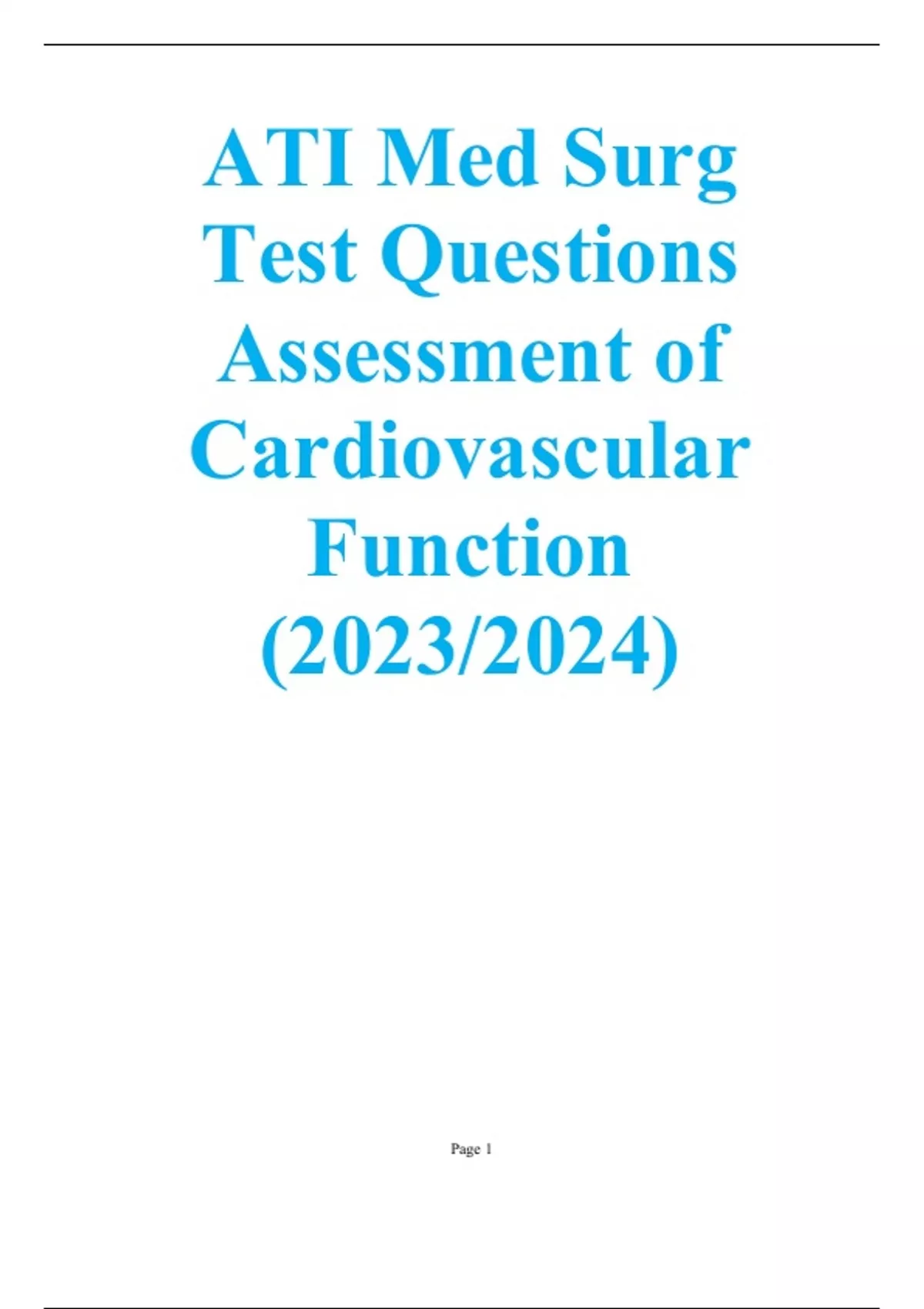 Ati Med Surg Test Questions Assessment Of Cardiovascular Function 20232024 Ati Med Surg 8683