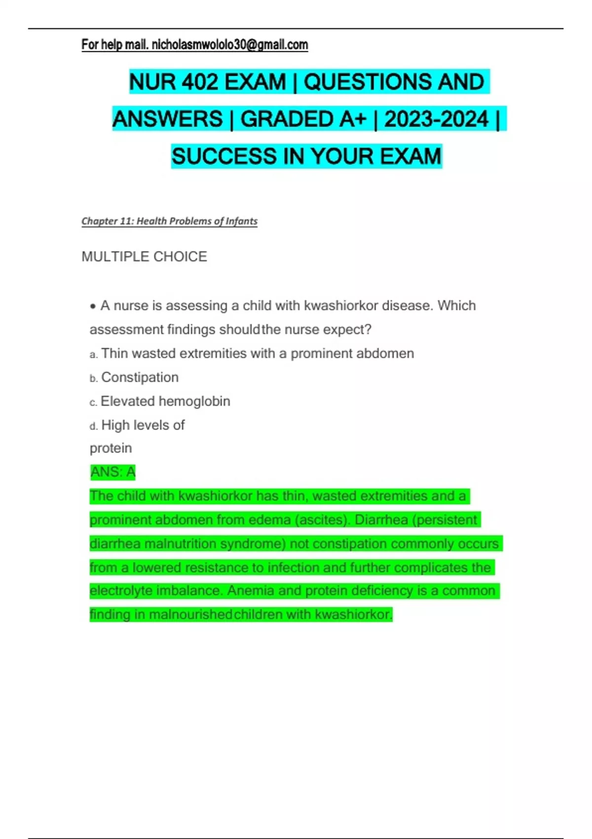 NUR 402 EXAM | QUESTIONS AND ANSWERS | GRADED A+ | | SUCCESS IN YOUR ...