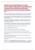 California Funeral Director License  Exam Update 2023-2024 Funeral Director  License Exam California 2023-2024  Questions and Correct Answers Rated  A+