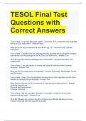 TESOL Final Test Questions with Correct Answers 