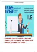 IHS Questions- For License Prep (ILE) Study Guide Questions, 304 Terms with Definite Solutions 2023-2024. 	 